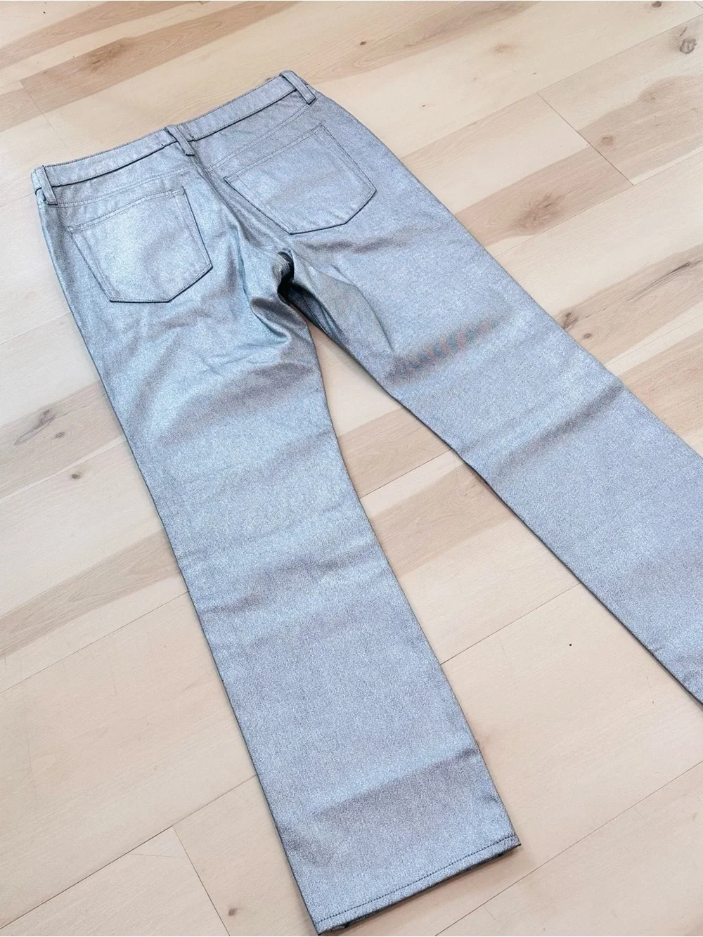 J.Crew Sz 29 striking metallic silver MID-RISE SLOUCHY STRAIGHT LEG 100% COTTON